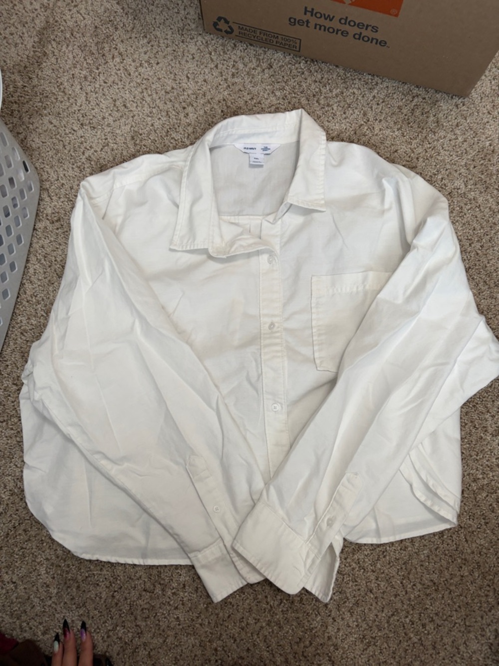 Women’s Crop White Button-Up Shirt - Classic Long Sleeve